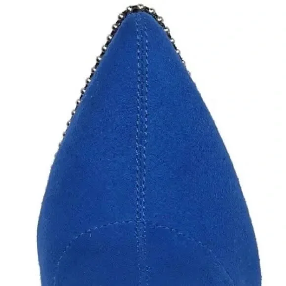 Bar lll Blue Suede Melanay Pointy Heeled Beaded Bootie Sz 8 - Picture 3 of 13
